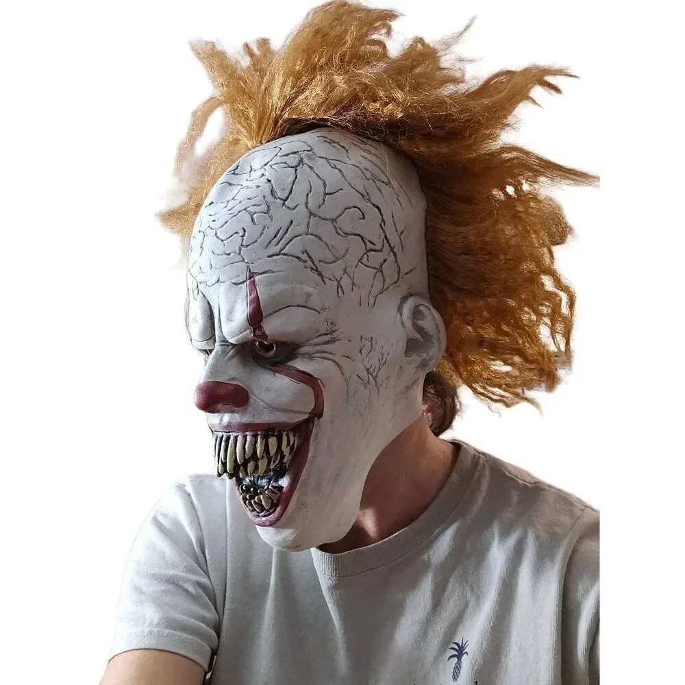 Penny Wise The Clown IT Realistic Face Mask Hair Halloween Scary Adult NEW